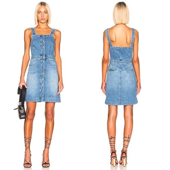 NEW Frame Claire Button Up Blue Denim Sleeveless Mini Dress...